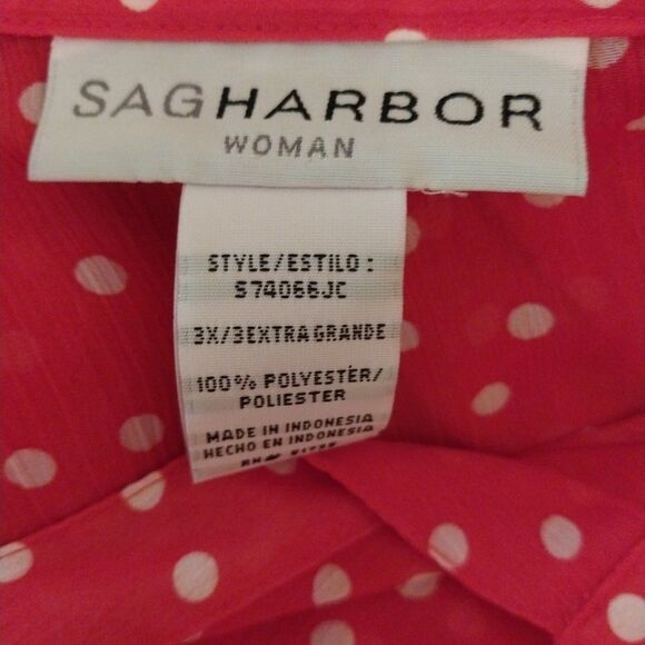 Sag Harbor Women’s Top Sz 3X Red Polka Dot Sheer Bell Sleeve Button Up Fairy - Picture 6 of 6